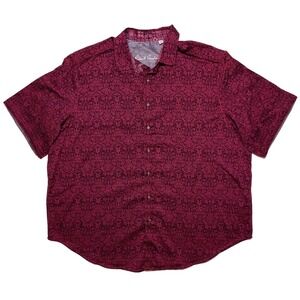 ROBERT GRAHAM Short Sleeve Button Shirt Damask Paisley Burgundy Red XXL 2XL